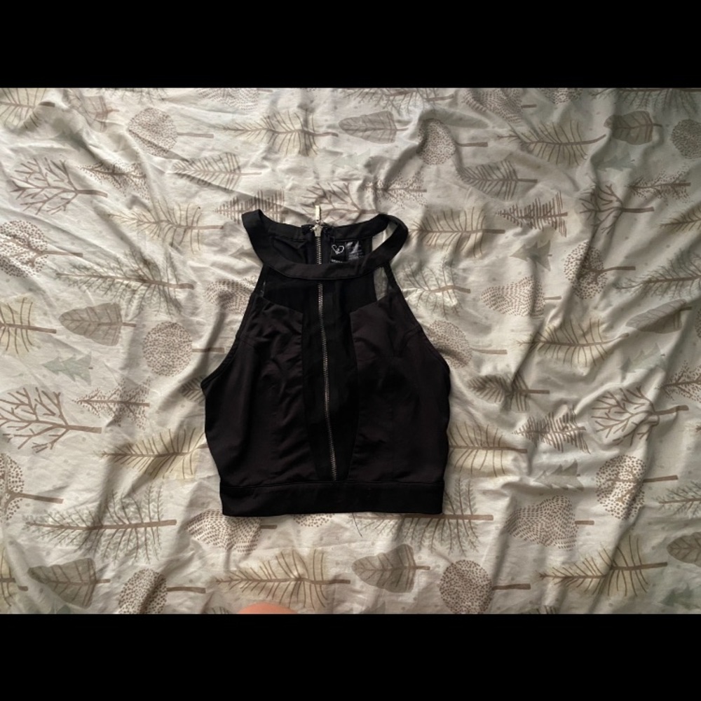 Windsor Black High-Neck Zip-Front Crop Top